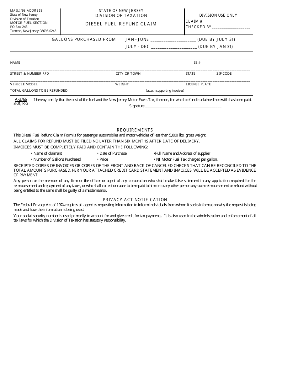 Form A-3766 - Fill Out, Sign Online and Download Fillable PDF, New ...