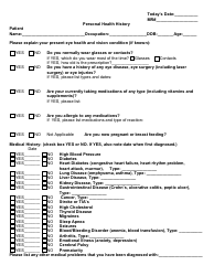 Personal Health History Form