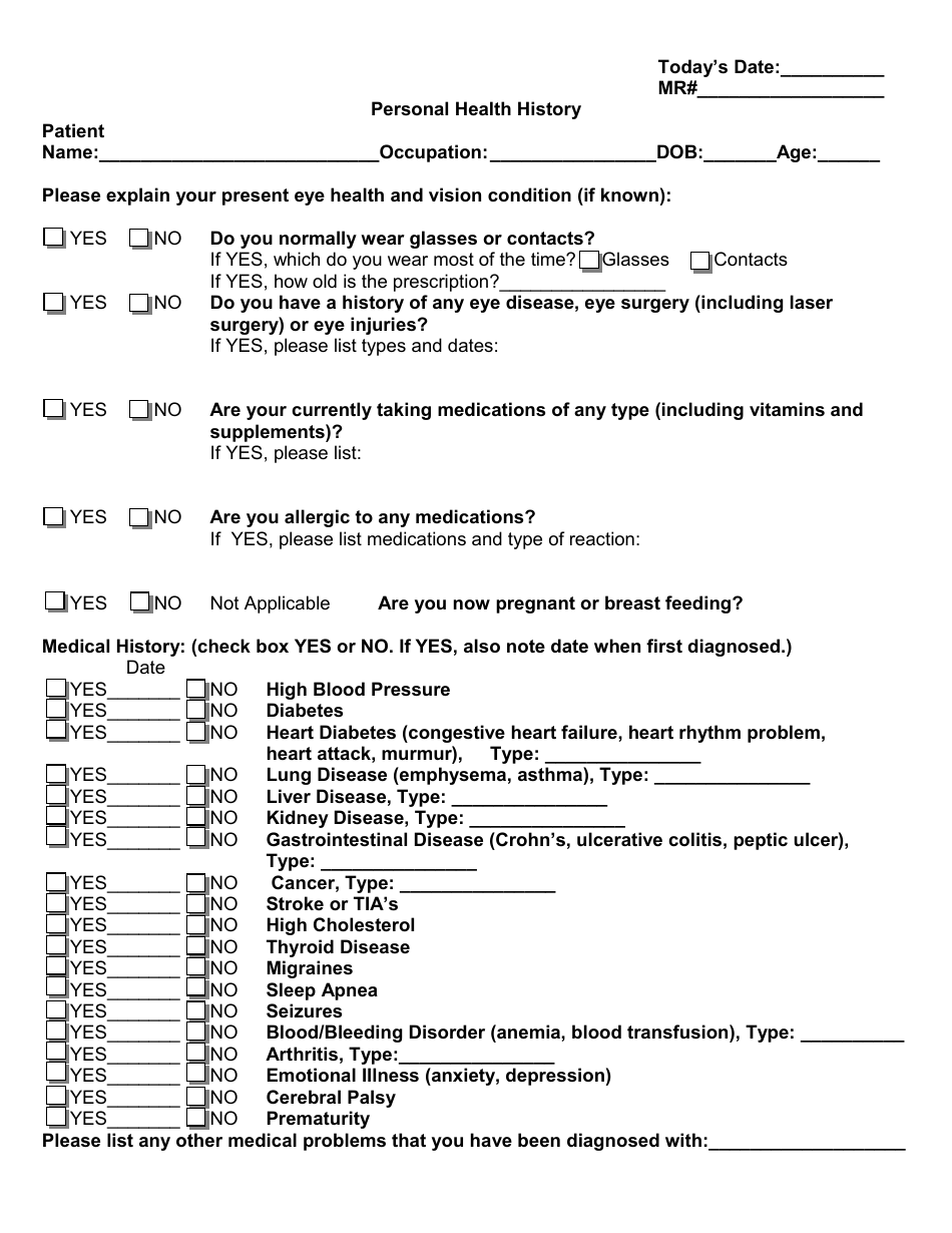 Personal Health History Form - Fill Out, Sign Online and Download PDF ...