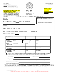 Document preview: Application for Certified Copy of Birth or Death Certificate - Denton County, Texas
