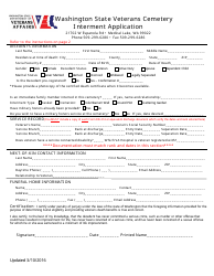 Veterans Cemetery Interment Application Form - Washington