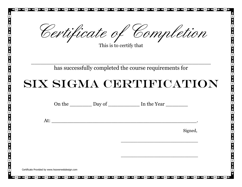 Six Sigma Certificate of Completion Template - Professional Design