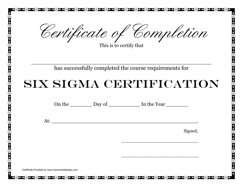 Six Sigma Certificate of Completion Template - Professional Design
