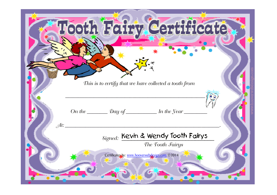 &quot;Tooth Fairy Certificate Template&quot; Download Pdf
