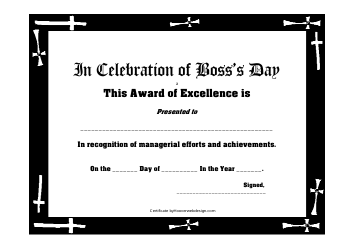 &quot;Certificate of Excellence Template - Boss's Day&quot;