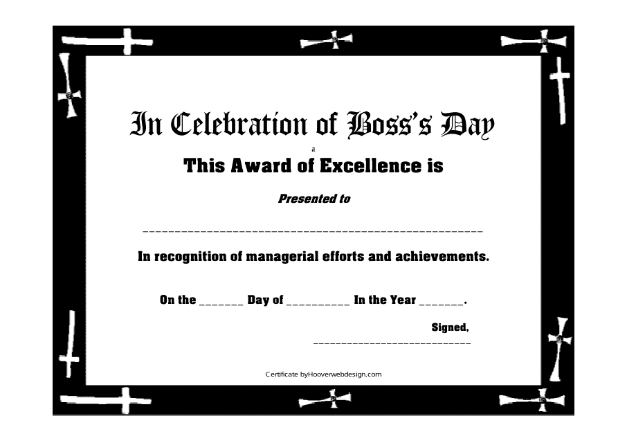 Certificate of Excellence Template - Boss's Day