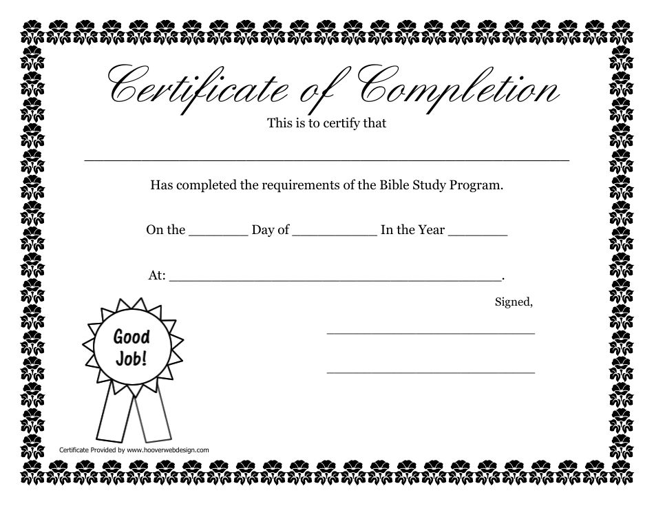 Certificate of Completion Template for Bible Study Program