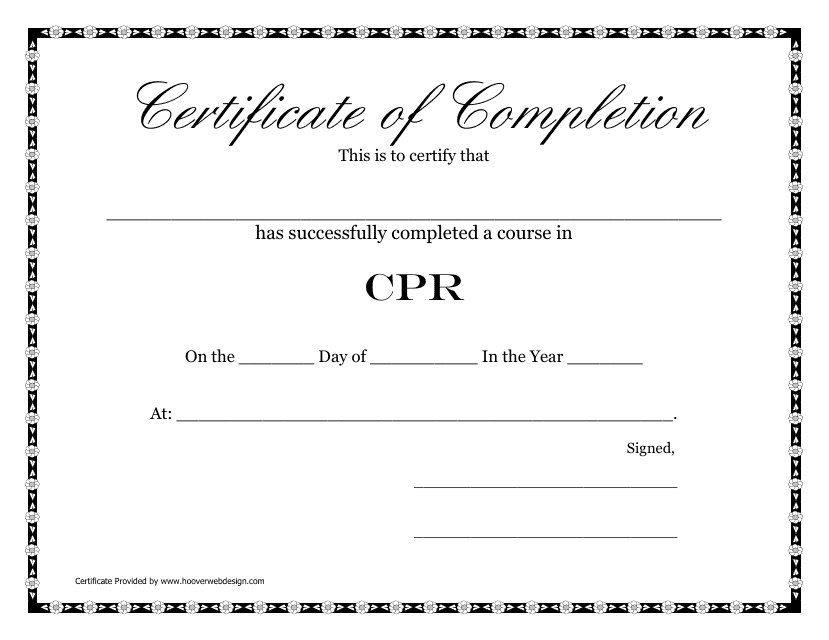 Cpr Certificate of Completion Template