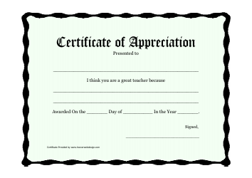 Document preview: Certificate of Appreciation Template - Great Teacher