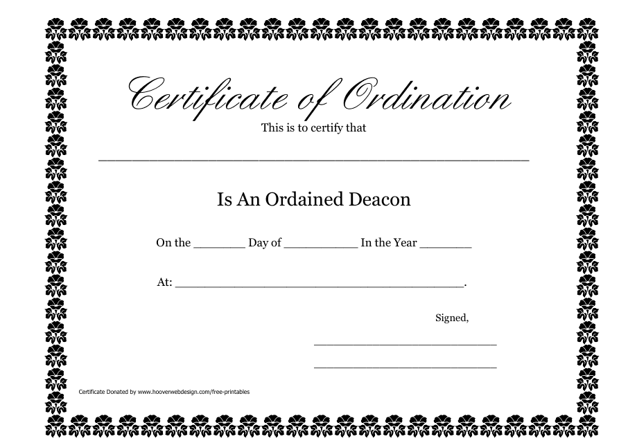 Deacon Certificate of Ordination Template - beautifully designed and customizable document suitable for presenting ordination certificates.