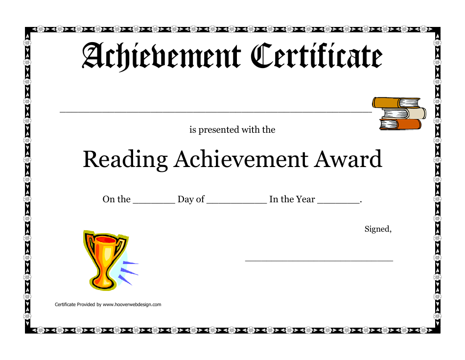 Reading Achievement Award Certificate Template - Preview Image
