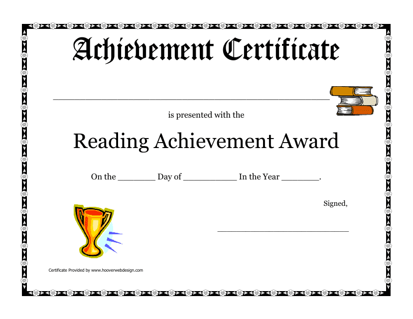 Reading Achievement Award Certificate Template - Preview Image