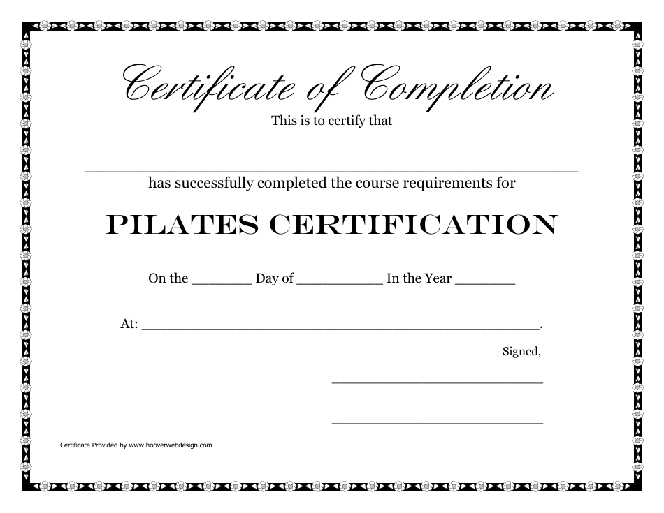 Pilates Certificate of Completion Template
