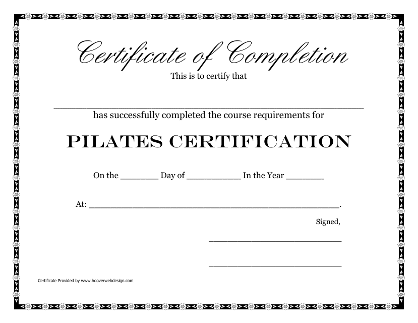 Pilates Certificate of Completion Template