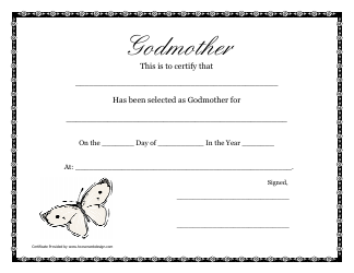 Document preview: Godmother Certificate Template - Butterfly