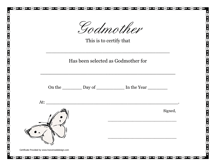 Godmother Certificate Template - Butterfly