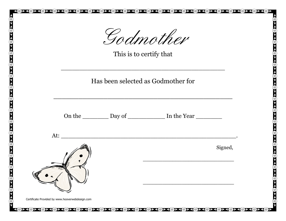Godmother Certificate Template with Butterfly design