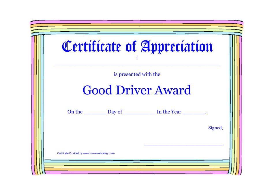 Good Driver Award Certificate of Appreciation Template - Preview