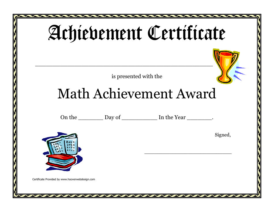 Math Achievement Award Certificate Template Download Printable PDF 