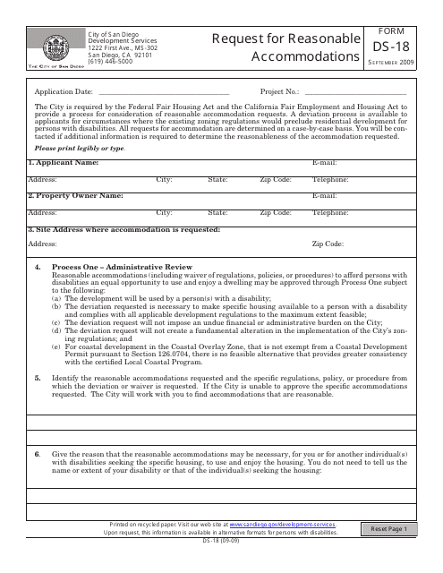 Form DS 18 Download Fillable PDF Or Fill Online Request For Reasonable 