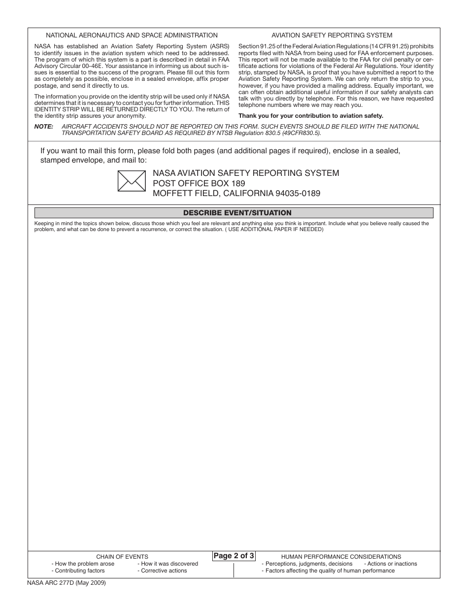 NASA ARC Form 277D Maintenance Report, Page 2