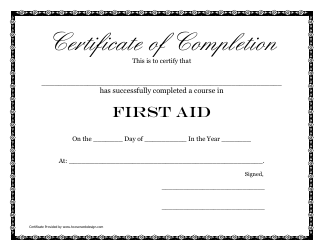 Document preview: First Aid Course Completion Certificate Template
