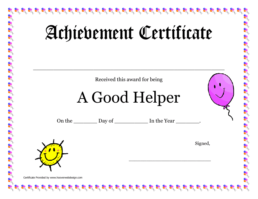 Good Helper Achievement Certificate Template Download Pdf