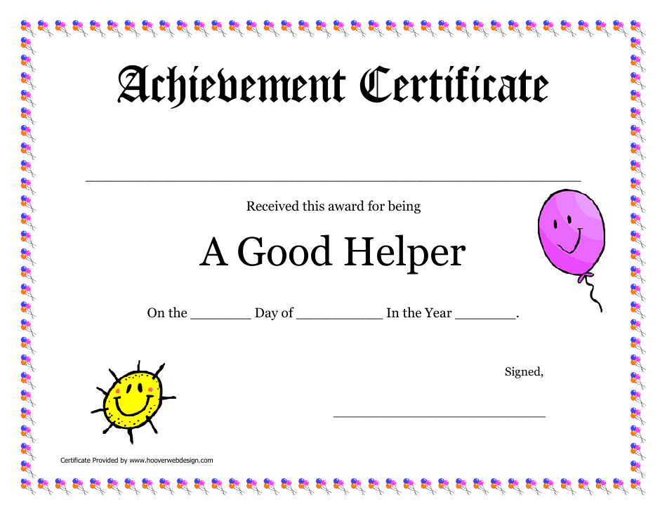 Good Helper Achievement Certificate Template, Page 1