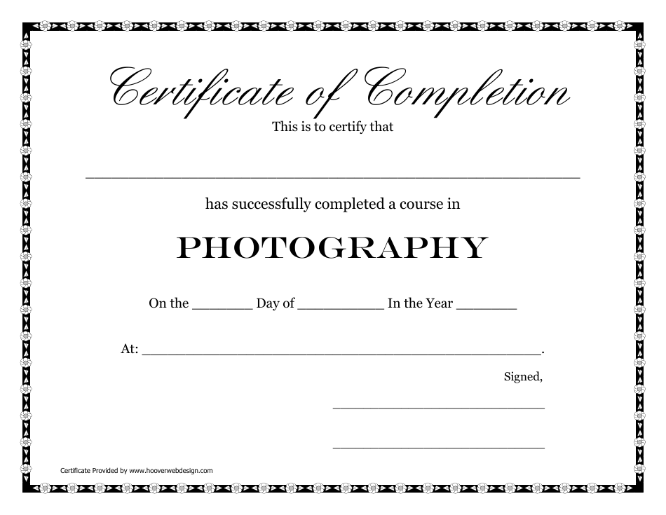 Photography Course Certificate of Completion Template - Modern and Professionally Designed
