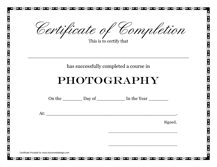 Photography Course Certificate of Completion Template