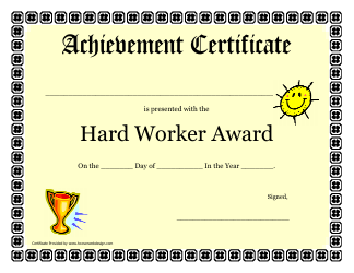 Document preview: Hard Work Certificate of Achievement Template