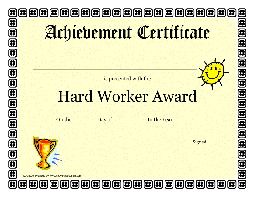 &quot;Hard Work Certificate of Achievement Template&quot; Download Pdf