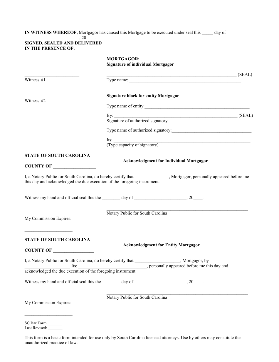 South Carolina Mortgage Form - Fill Out, Sign Online and Download PDF ...