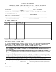 Order and Permit Form for Transportation of Alcoholic Beverages - Virginia