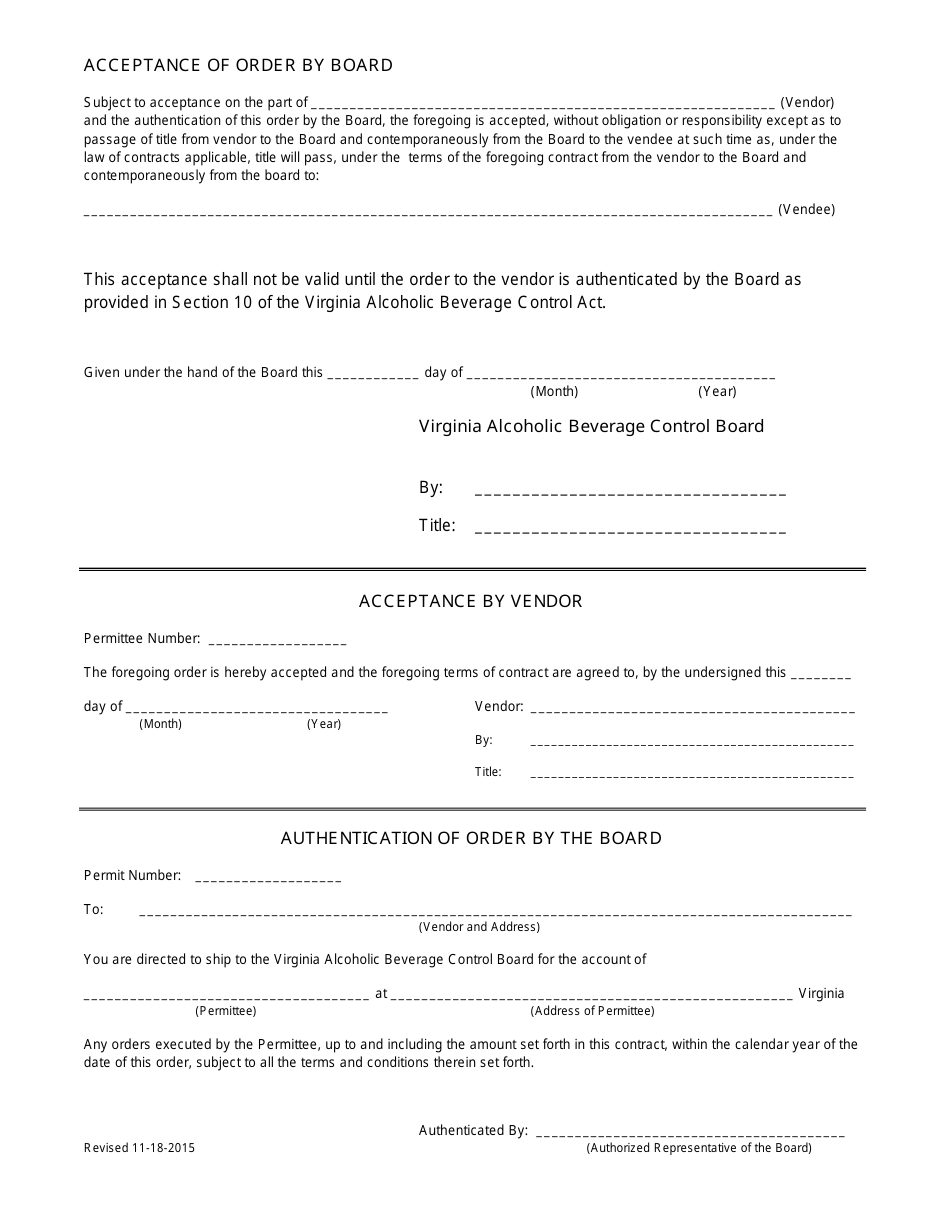 Order and Permit Form for Transportation of Alcoholic Beverages - Virginia, Page 2