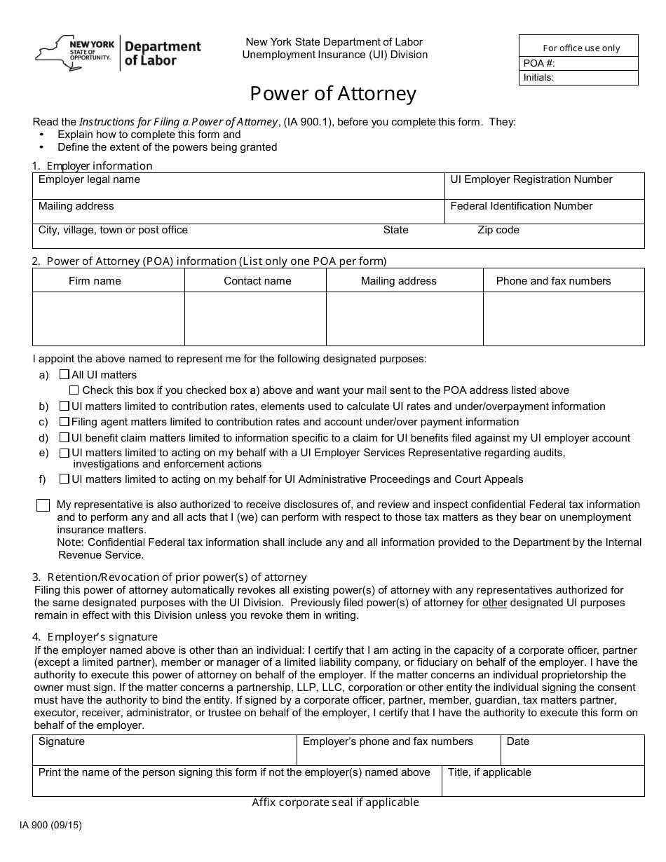 Form IA900 Power of Attorney - New York, Page 1