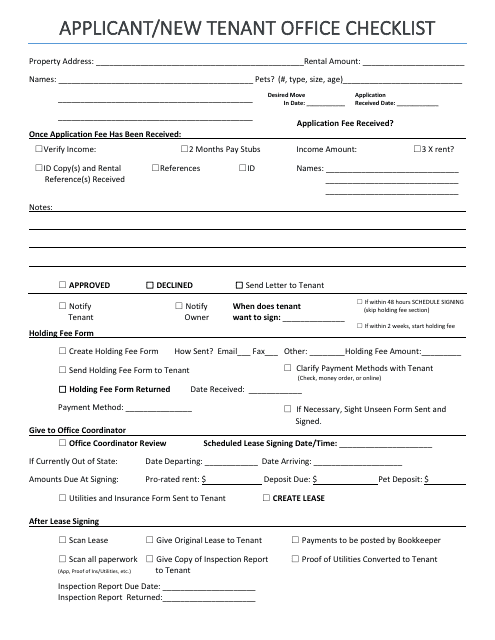 Applicant/New Tenant Office Checklist Form