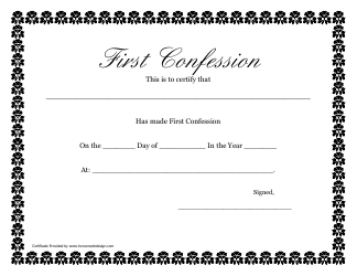 Document preview: First Confession Certificate Template - Black