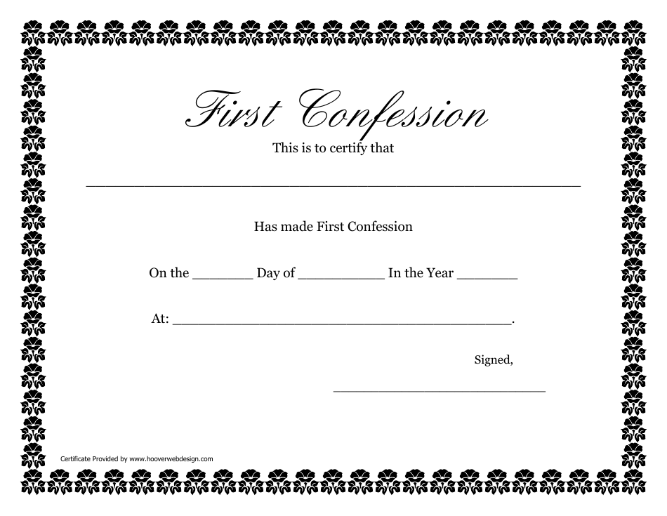 First Confession Certificate Template Black Download Printable PDF