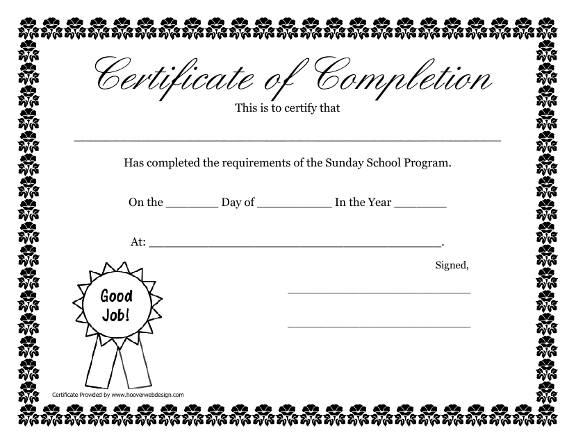Sunday School Certificate of Completion Template