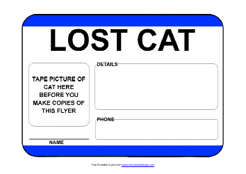 Document preview: Lost Cat Sign Template