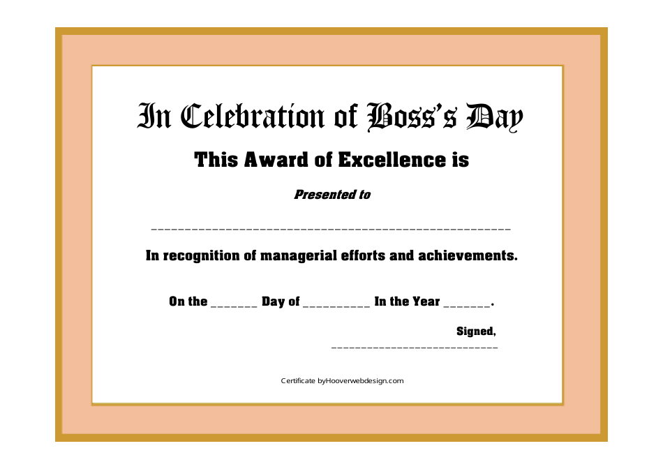 Boss's Day Award Certificate Template - Orange