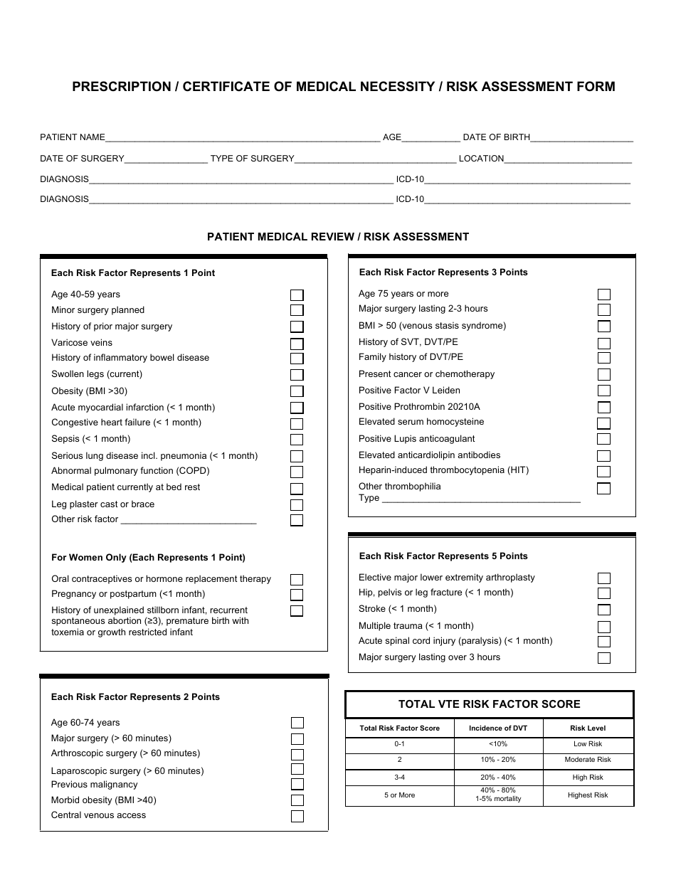 Prescription / Certificate of Medical Necessity / Risk Assessment Form, Page 1