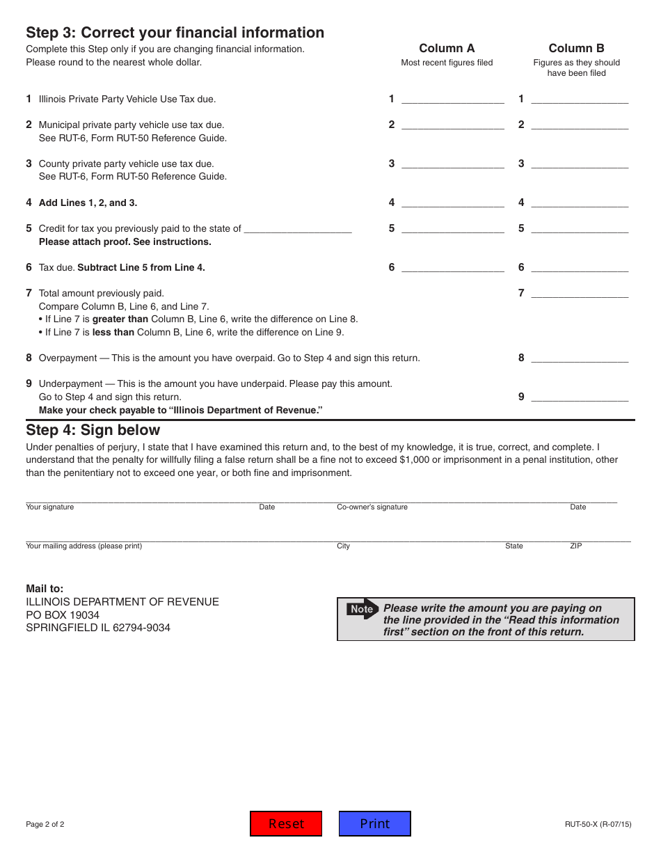 Form RUT50X Download Fillable PDF or Fill Online Amended Private