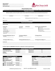 Document preview: Payroll Action Form - West Texas a&m University