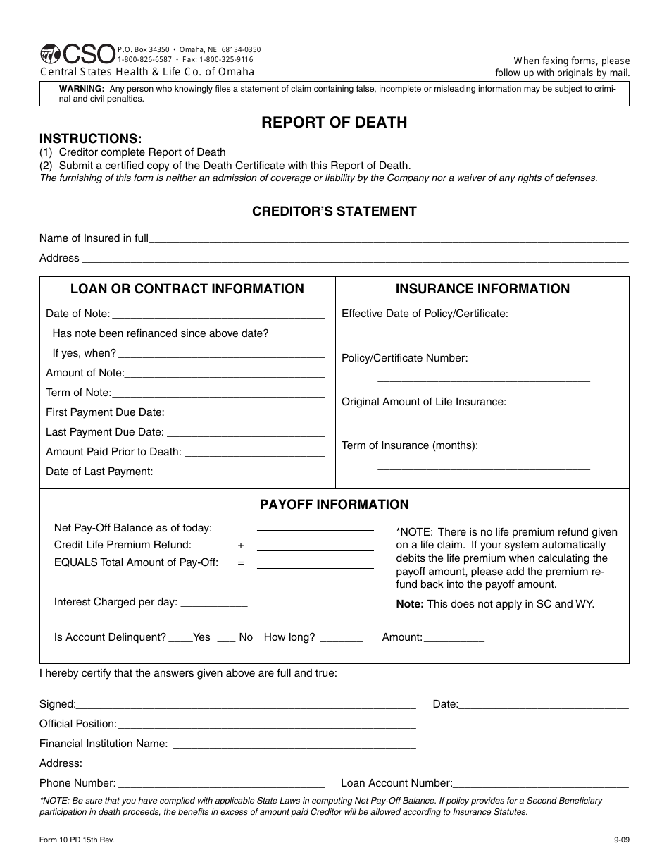Report of Death - Cso, Page 1