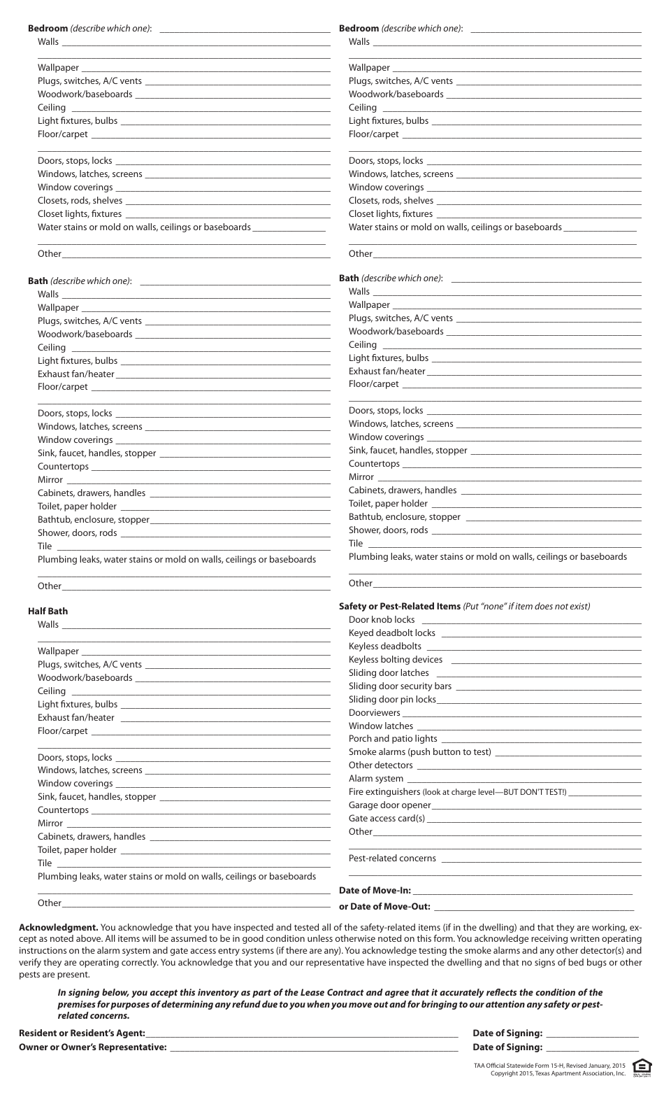 Texas Inventory and Condition Form - Texas Apartment Association - Fill ...