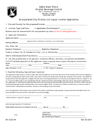 Form EH10.02-09 &quot;Incorporated City Priority List Liquor License Application&quot; - Idaho
