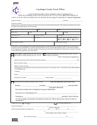 Document preview: Application for Certificate of Title for Motor Vehicle - Cuyahoga county, Ohio