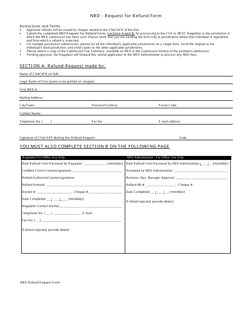 Request for Refund Form - Nrd - California